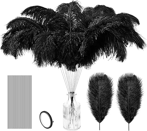 Hanaive Juego de 150 plumas de avestruz a granel de 12-14 pulgadas (11.8-13.8 in), 70 plumas de avestruz grandes con 80 palos y cinta para