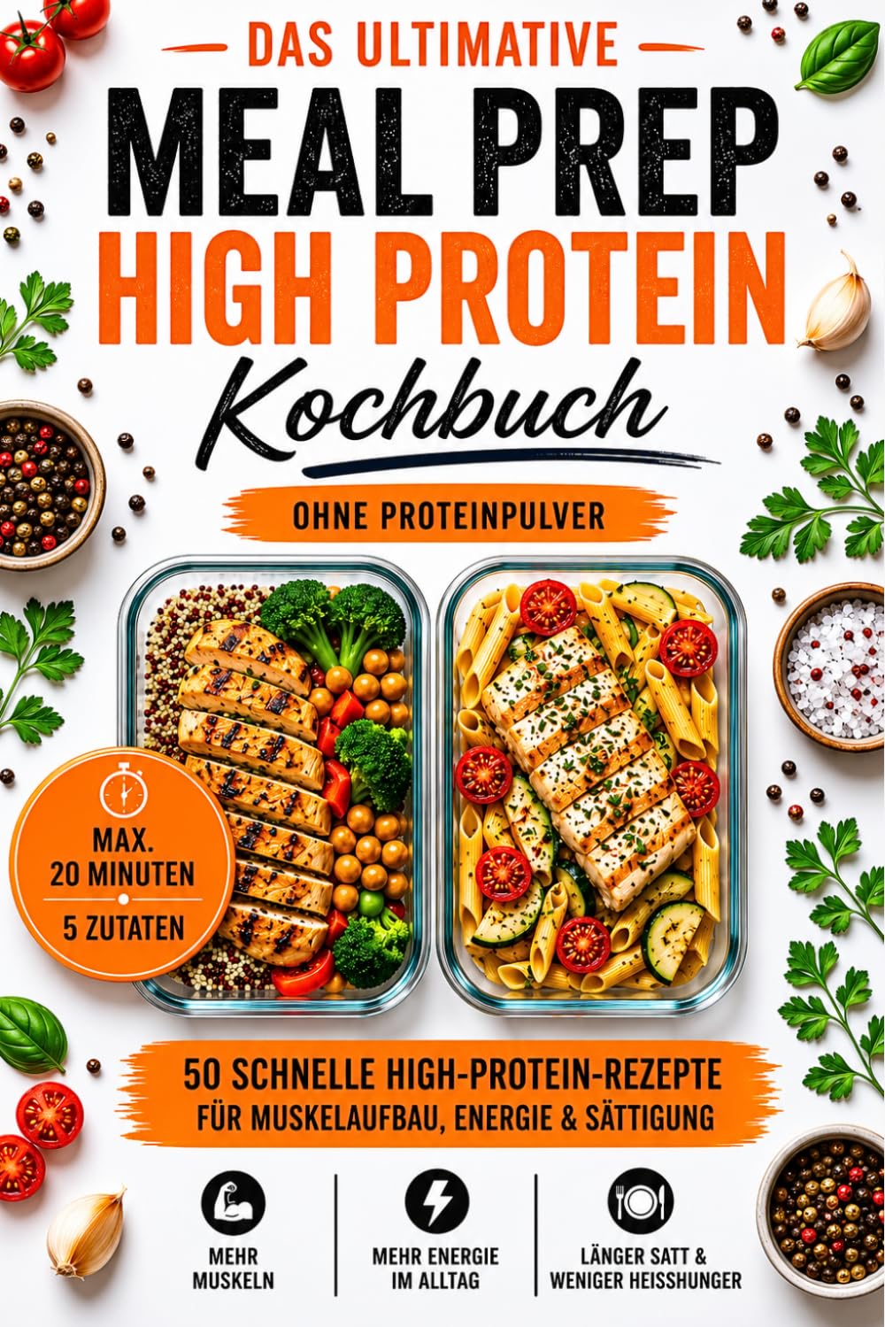 Das ultimative Meal Prep High Protein Kochbuch – Ohne Proteinpulver: 50 schnelle High-Protein-Rezepte mit nur 5 Zutaten in unter 20 Minuten – für Muskelaufbau, Energie & langanhaltende Sättigung