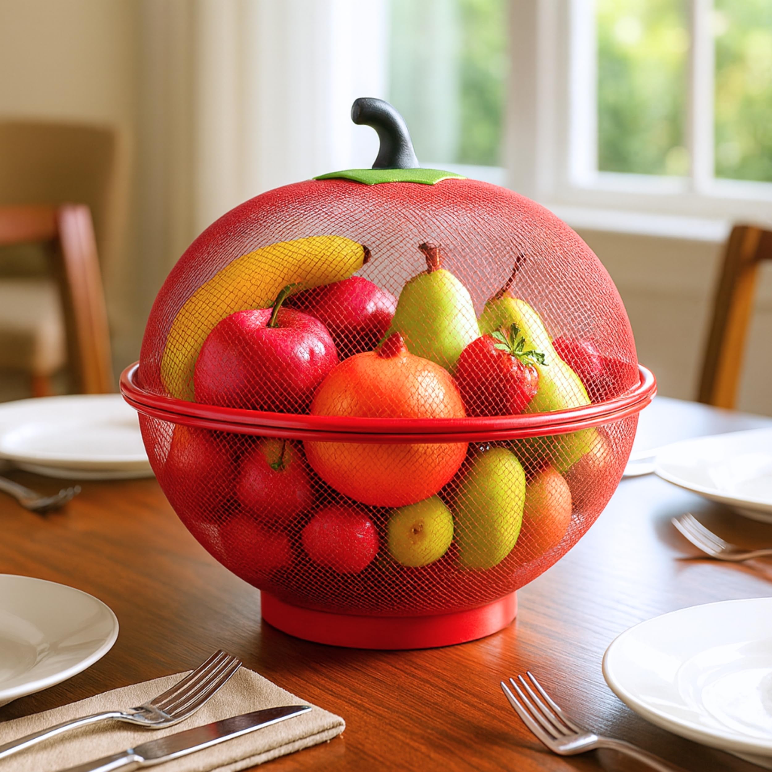 Apple Shape Net Fruit Basket &Vegetable Basket with Net Cover Apple Shape Fruits Vegetables for Kitchen Large Protective Counter Top Produce Cover (RED) — Amazon image 5