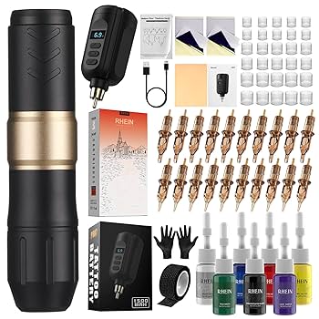 RHEIN Tattoo Kit Tattoo Gun Machine with 1500mAh Battery 7