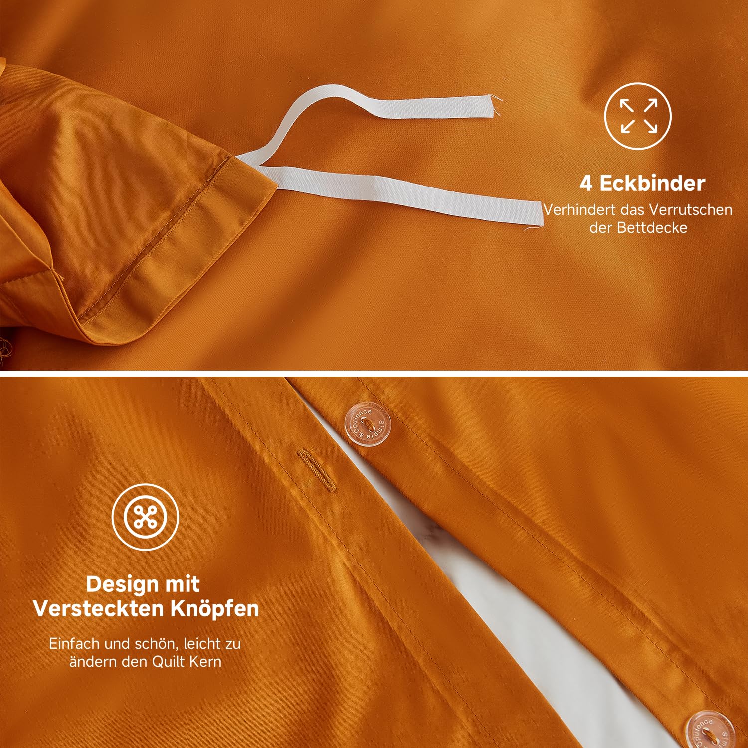 Simple&Opulence Luxus Bettwäsche 155x220 Orange, 100% Ägyptische Baumwolle, 400TC Satin Optik Bettbezug und 1 Kissenbezug 80x80 cm für den ganzjährigen Gebrauch