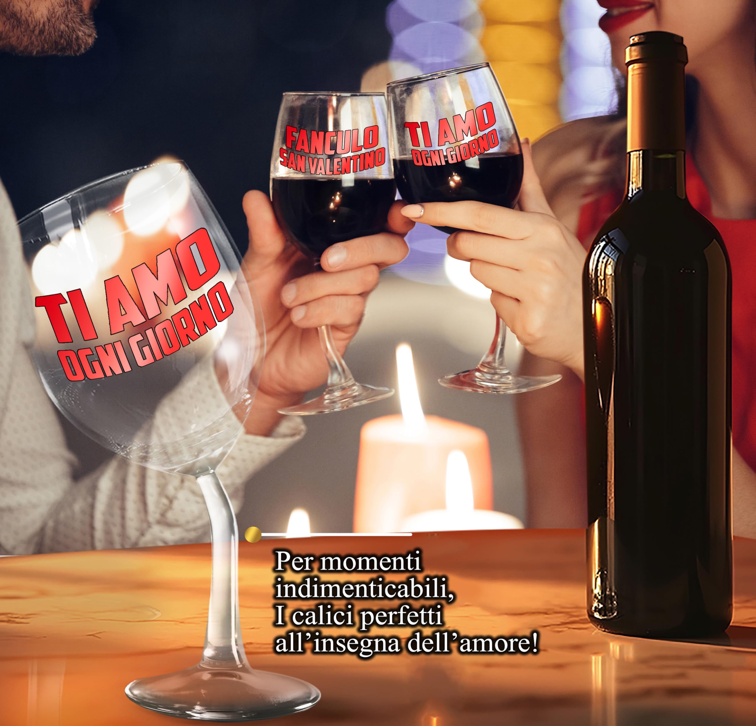 Coppia Calici Vino Personalizzati FAN*LO SAN VALENTINO – TI AMO OGNI GIORNO – 2 Bicchieri Piegati Per Brindisi Fuori Dal Comune Ma Pieni D’Amore Con Confezione Regalo Inclusa