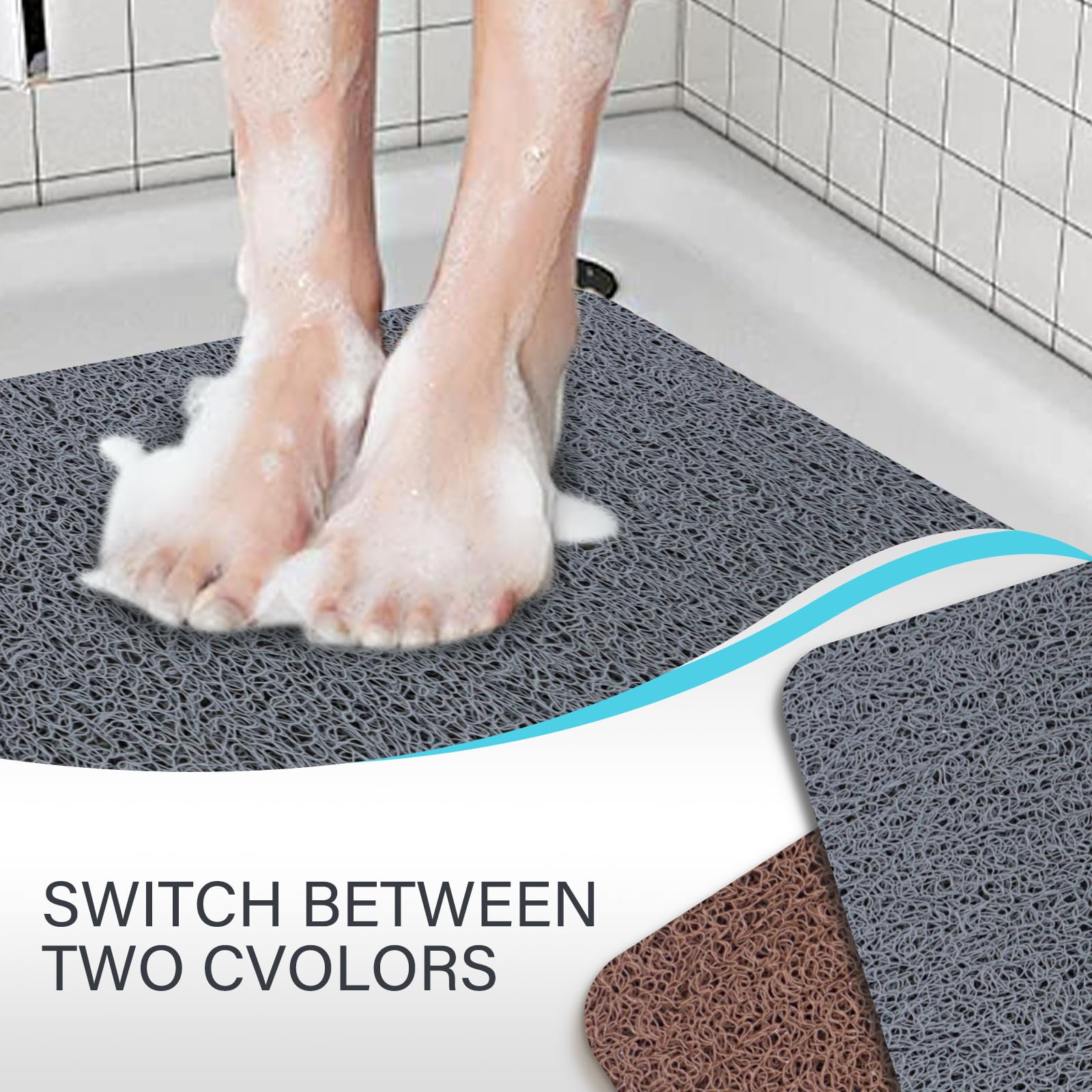 PVC Loofah Bathroom Mats(2 Pack),Massage Foot scrubber,Shower Mat for Bath Tub,No Slip No Suction CupsShower Mat Bathtub Mat for Tub, Fast Drying Bath Tub Mats.Phthalate Free,Quick Drying(24x16In)