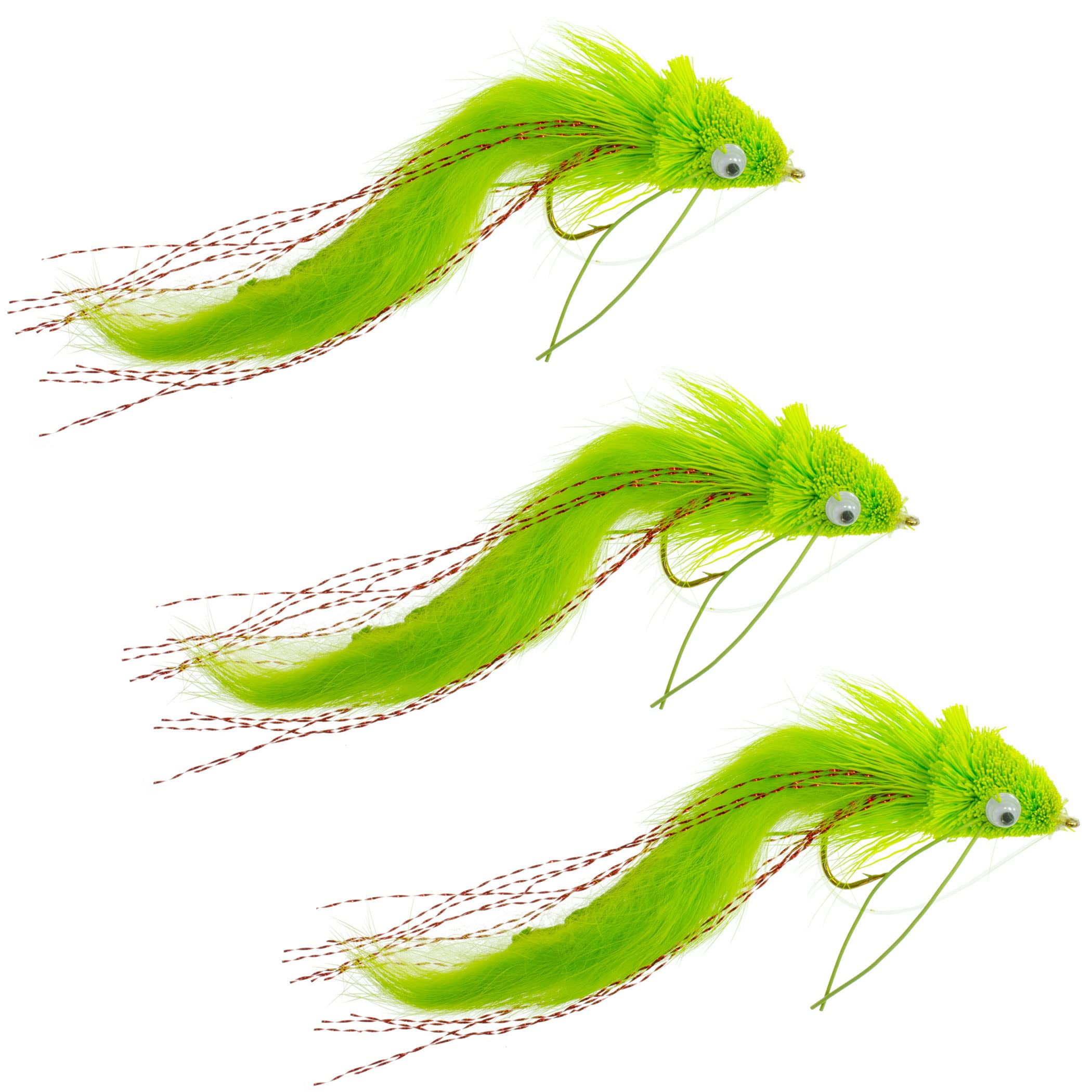 The Fly Fishing Place Chartreuse Bunny Diver Bass Bugs - Fly Fishing Diving Flies - Set of 3 Flies Hook Size 4