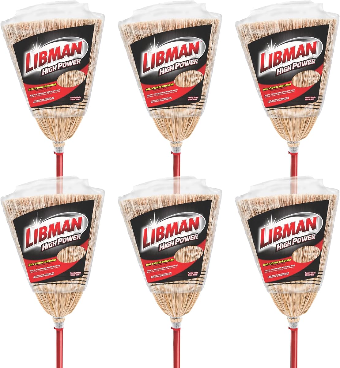 Libman Commercial 502 Janitor Corn Broom (Pack of 6),Corn/Red