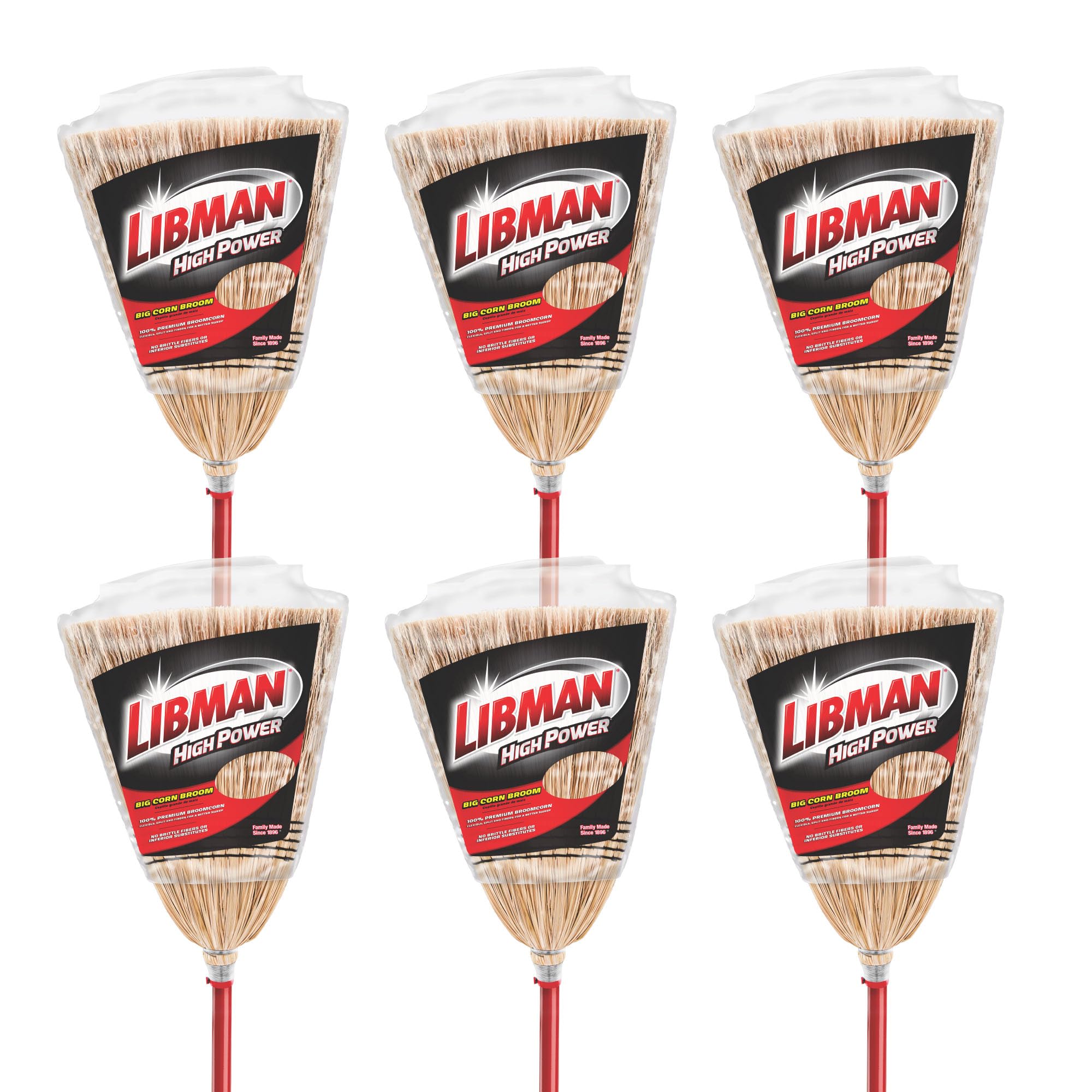 Libman Commercial 502 Janitor Corn Broom (Pack of 6),Corn/Red