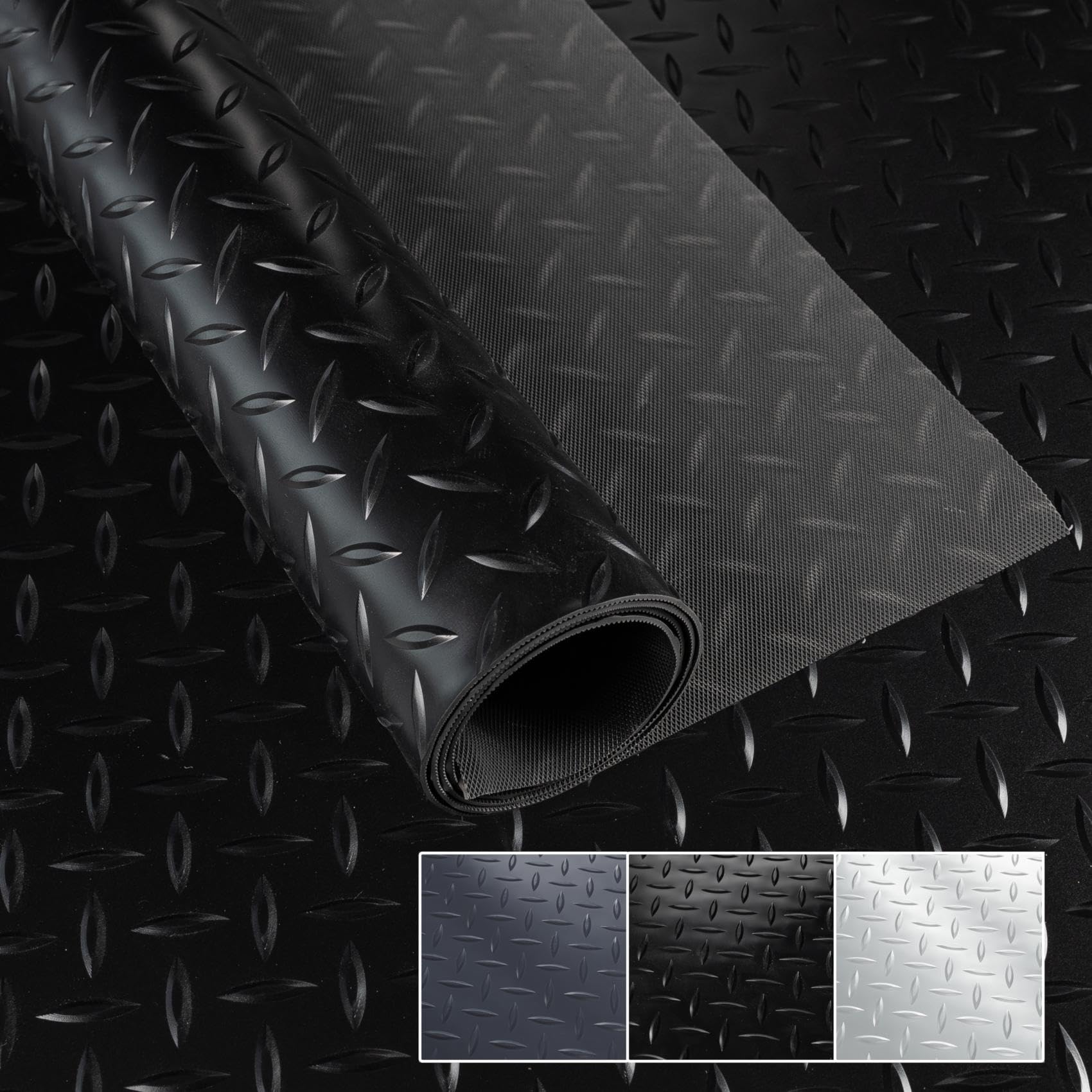 Revestimiento de suelo de PVC por metros, 1,5 mm, alfombrilla antideslizante, inodora, granulada, chapa estriada, a cuadros, antideslizante, chapa para lágrimas, color negro, 650 x 100 cm