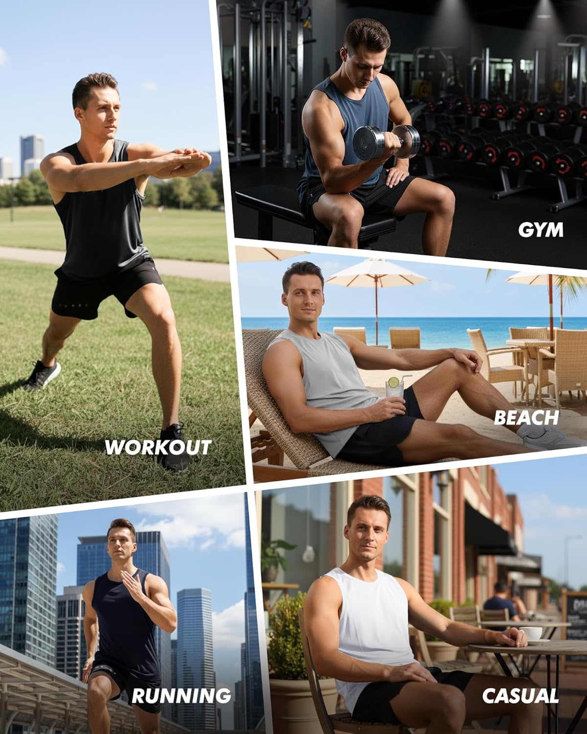 5 Pack Tank Tops Men - Quick Dry Moisture Wicking Summer Workout Muscle Sleeveless Shirts for Gym Beach Running - Image 5