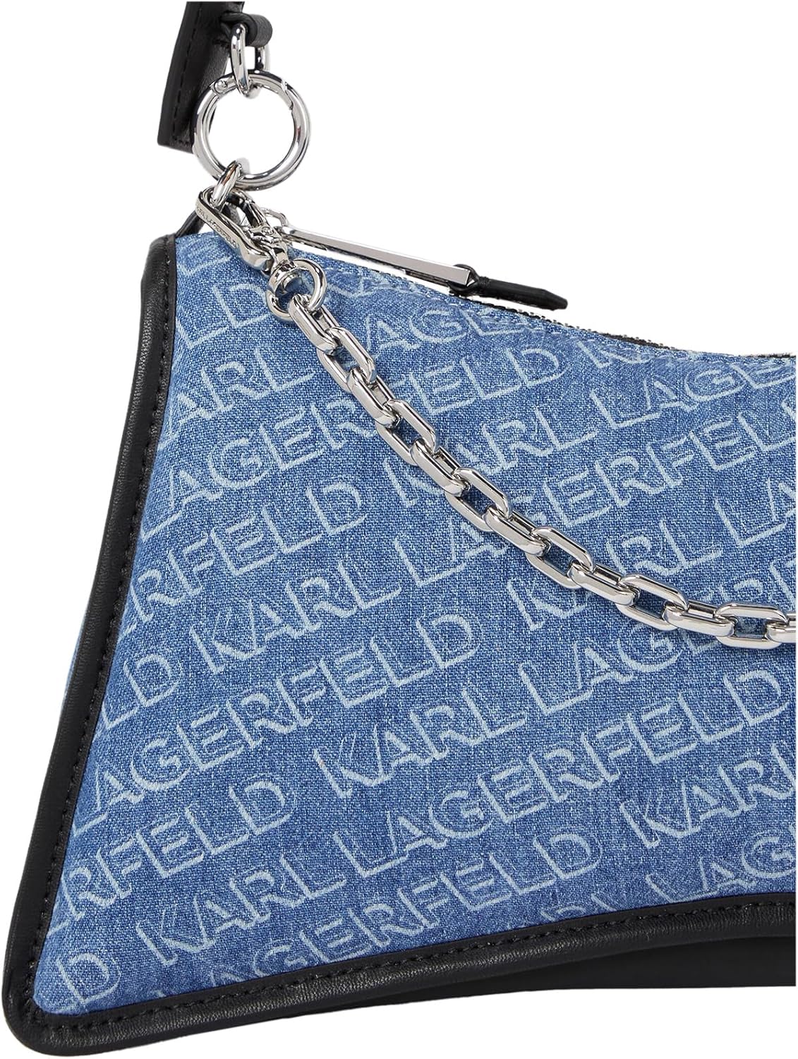 KARL LAGERFELD K Seven Denim Shoulder Bag with Chain Detail, Blue and Black