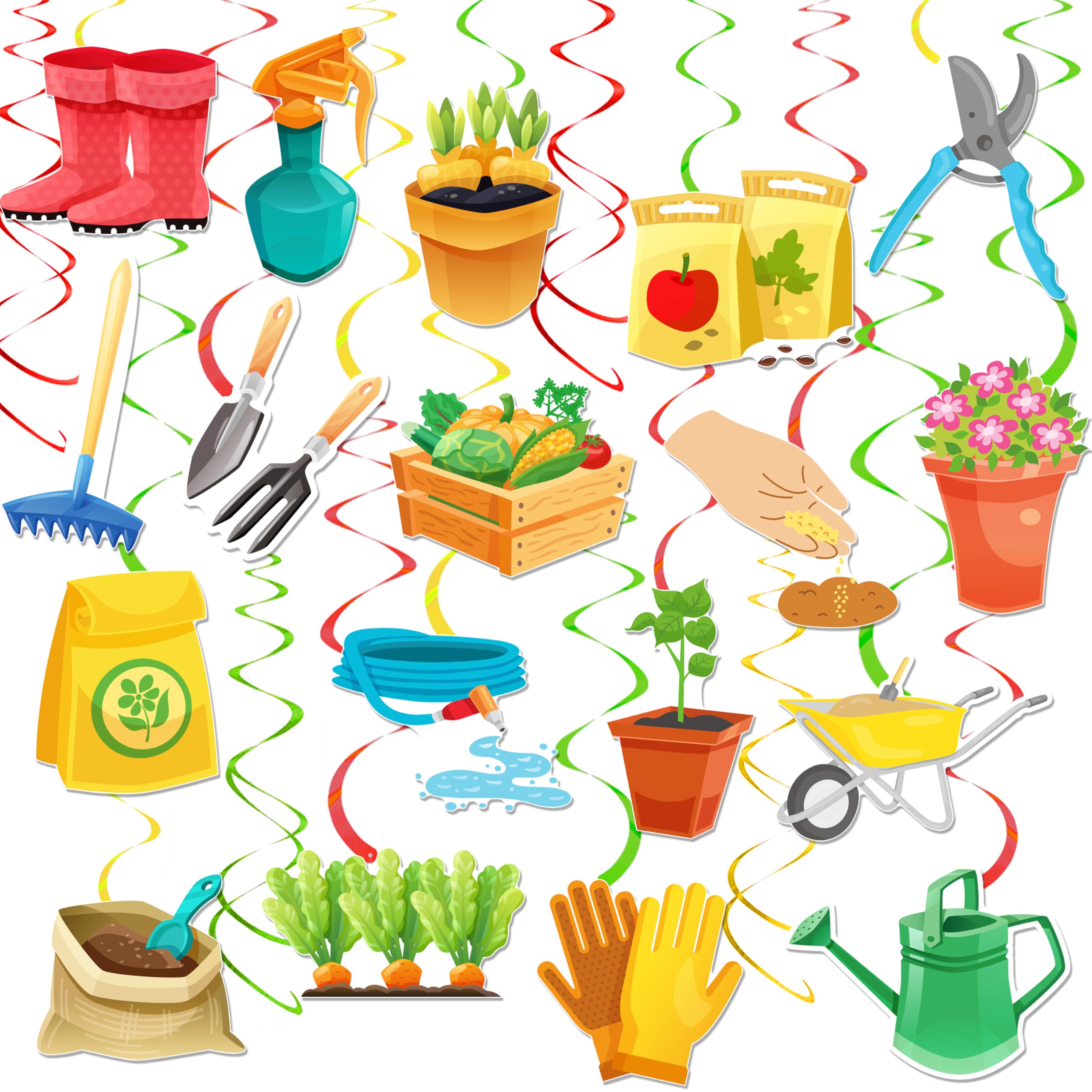Herramienta de jardinería para colgar en fiestas, 20 unidades, herramienta de jardinería, suministros de decoración temática de verano para decoración de fiestas temáticas de primavera