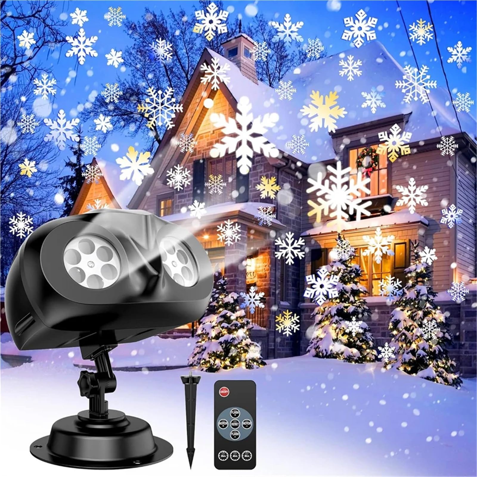 Proyector de copos de nieve navideños con forma de búho, lámpara LED de proyección de nevadas