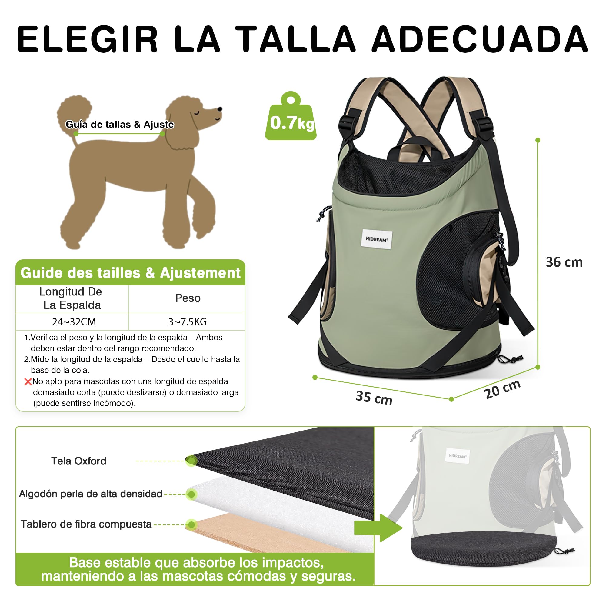 ALLSOPETS Mochila Gato Perro, Mochila Transportadora Frontal Portátil para Mascotas, Correa de Seguridad Incorporada, Diseño Ergonomico, Ideal para Viajes en Moto (Verde Oliva)
