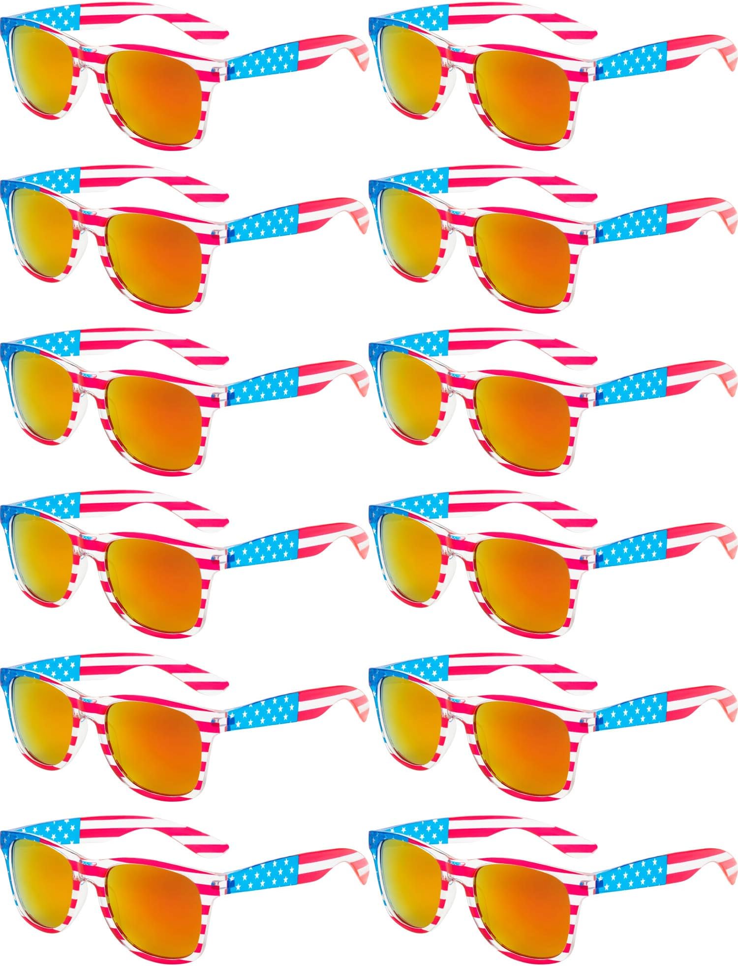 Norme 12 Pieces America American USA Flag Sunglasses Independence Day Clear Frame Classic 80s (Red)