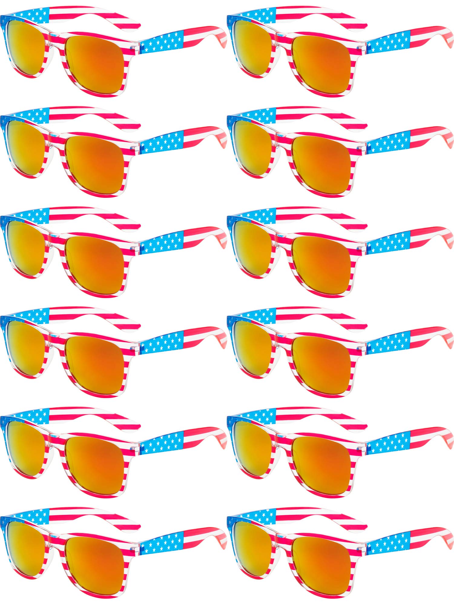 Norme 12 Pieces America American USA Flag Sunglasses Independence Day Clear Frame Classic 80s (Red)