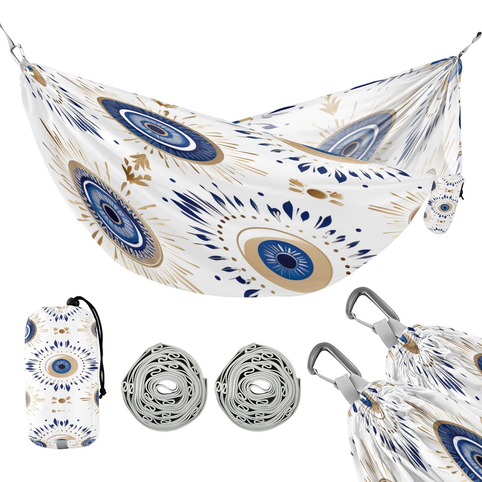 ATTX Evil Eye Camping Hammock - Lightweight & Portable Hammocks, Heavy Duty 330lbs Capacity for Indoor, Hiking, Backpacking, Travel, Backyard, Beach#249