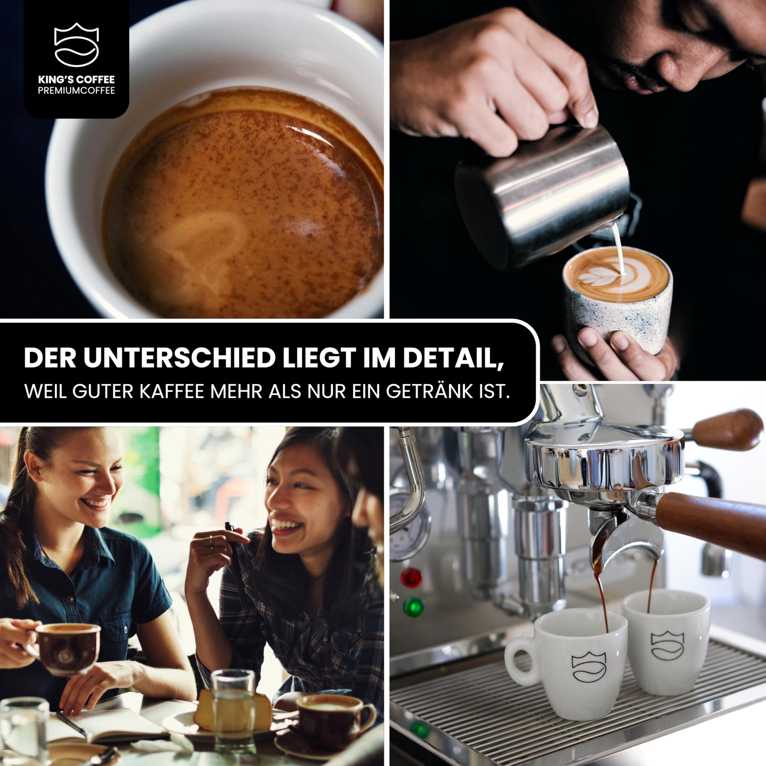 KING'S COFFEE - BLACK EDITION - 1kg Kaffeebohnen Crema Intense - säurearmer Kaffee - kleine Chargen-Röstung aus Italien - kräftige Arabica Espresso Bohnen (Blend) für Vollautomaten & Siebträger
