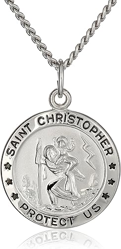 Tienda Collection Round Saint Christopher Medal with Stainless Steel Chain 20