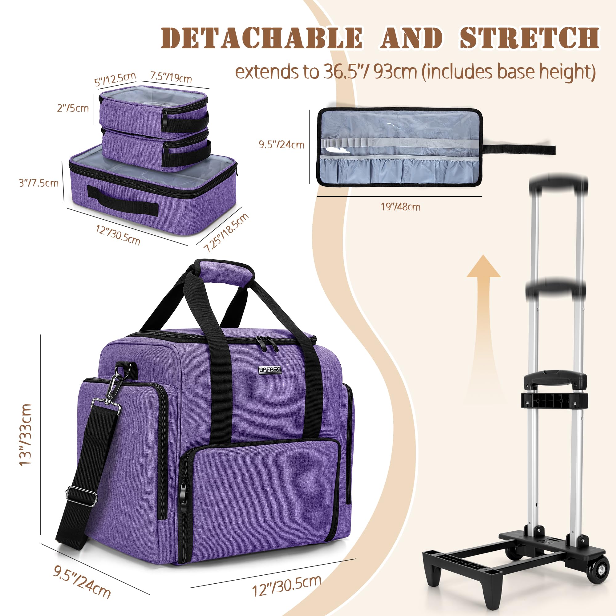 BAFASO Kosmetikkoffer Trolley, Make up Koffer Groß, Schminkkoffer Damen mit Rollen, Abnehmbar Kosmetikkoffer Trolley für Make up, Lila
