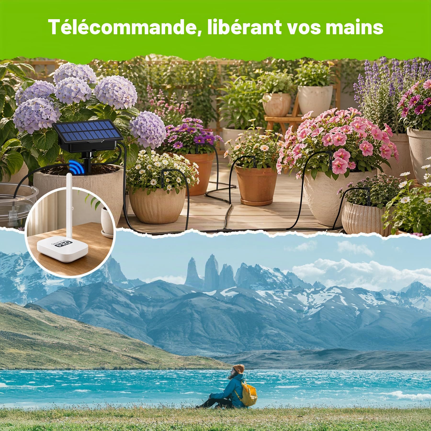 RAINPOINT Kit D'arrosage Goutte à Goutte Solaire WiFi, nouveau tuyau pour une distribution d'eau uniforme, kit d'irrigation automatique pour balcons avec 90 modes de minuterie, télécommande APP