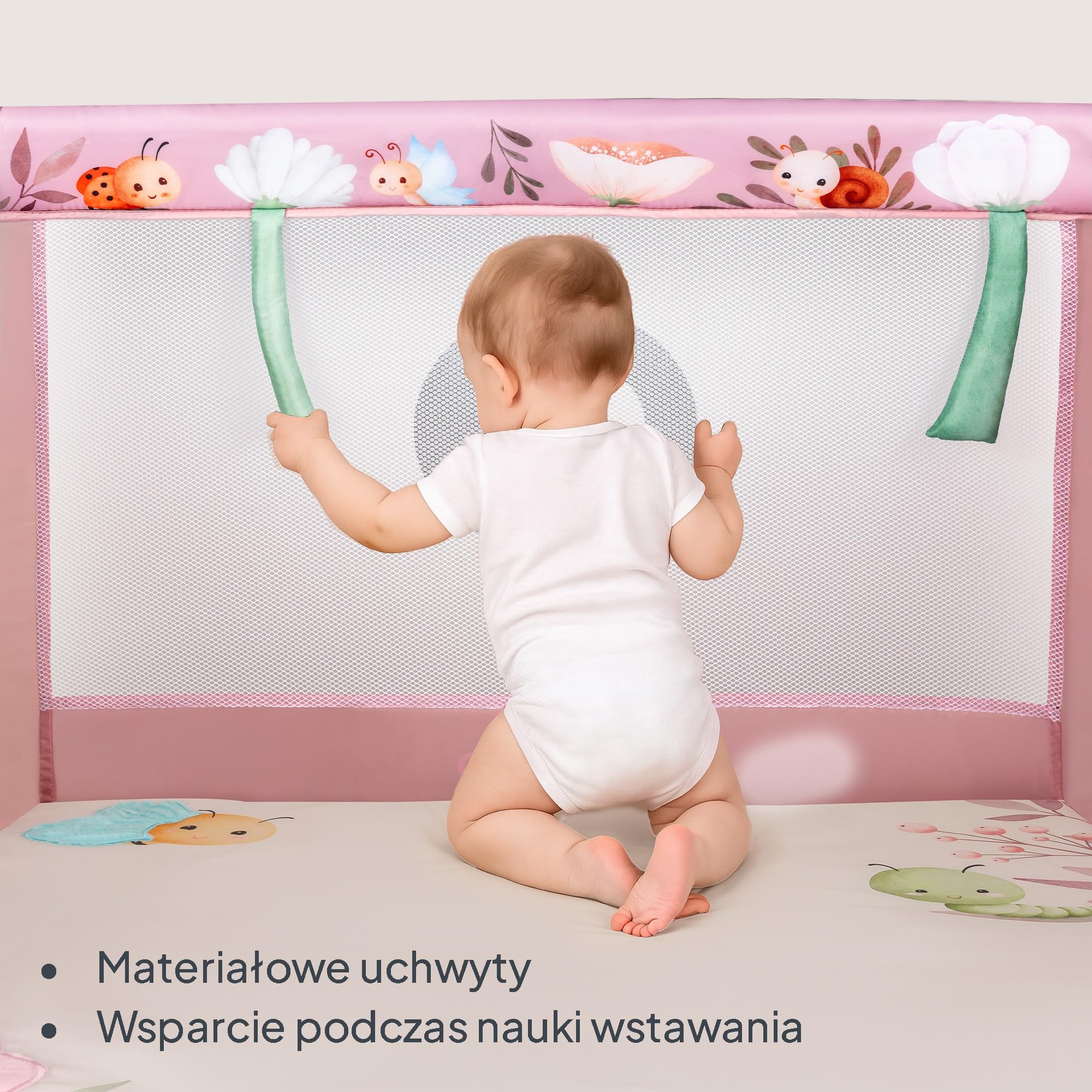 LIONELO Kojec dziecięcy MILLE PLUS do 15 kg 0-36 miesięcy, Boczne Wejście, Materac 3D, 2 Koła z Hamulcem Łatwe Składanie, Torba Transportowa