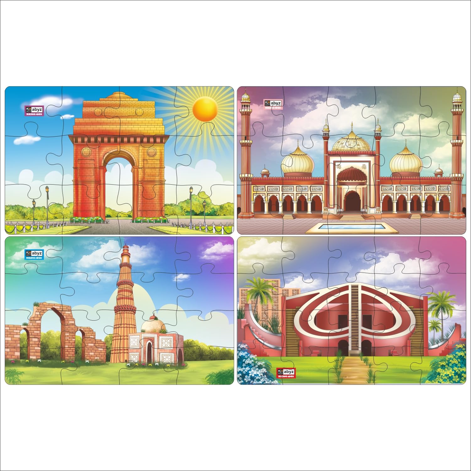 ABYZ Wooden Jigsaw Puzzles for Kids, India Gate, Jama Masjid, Qutub Minar, Jantar Mantar Wooden Jigsaw Puzzle with 12, 15, 16 and 20 Pieces Respectively for Kids of Age 3+, Set of 4 (B0D2J2QRJ4) Amazon Price History, Amazon Price Tracker