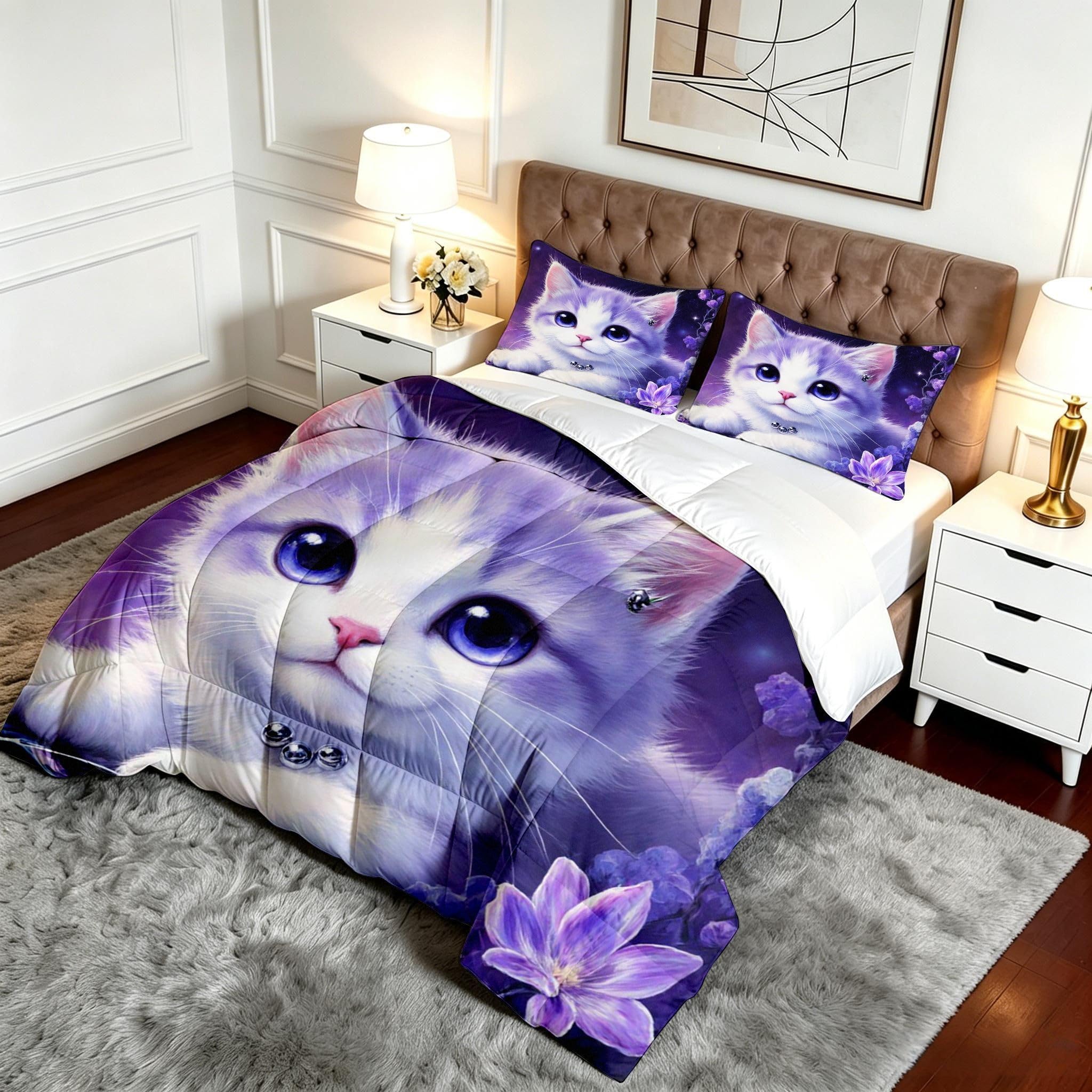 Edredón 200x200 cm Gato Morado per Letti Matrimoniali-A18
