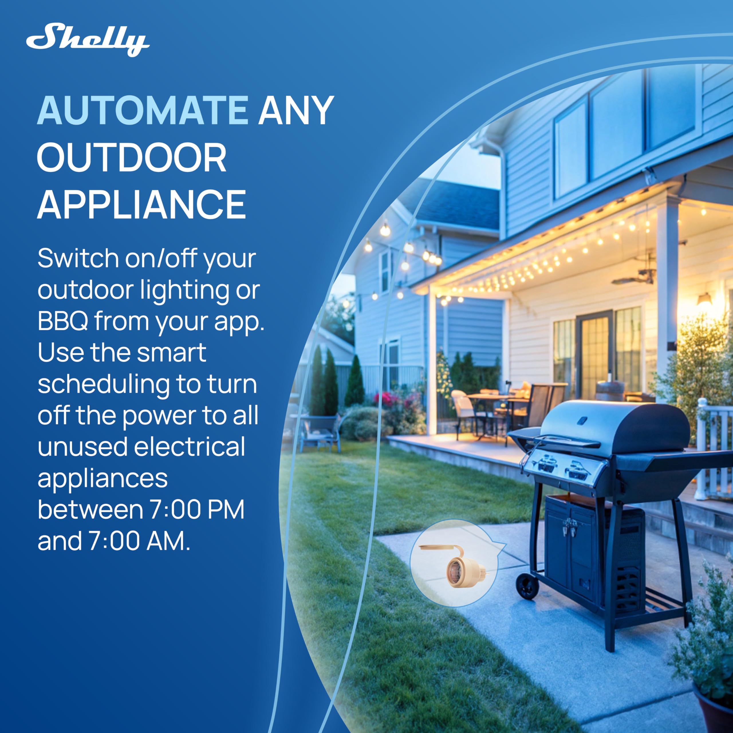 Shelly Outdoor Plug S - Prise connectée extérieure Matter, Type F, 12 A (2500 W), Étanche (IP44), Wi-Fi, Mesure consommation électrique, Compatible avec Apple Homekit, Alexa, Google, SmartThings