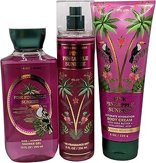Bath & Body Works Pink Pineapple Sunrise 3 pc Fine Fragrance Mist, Ultimate Hydration Body Cream & Shower Gel