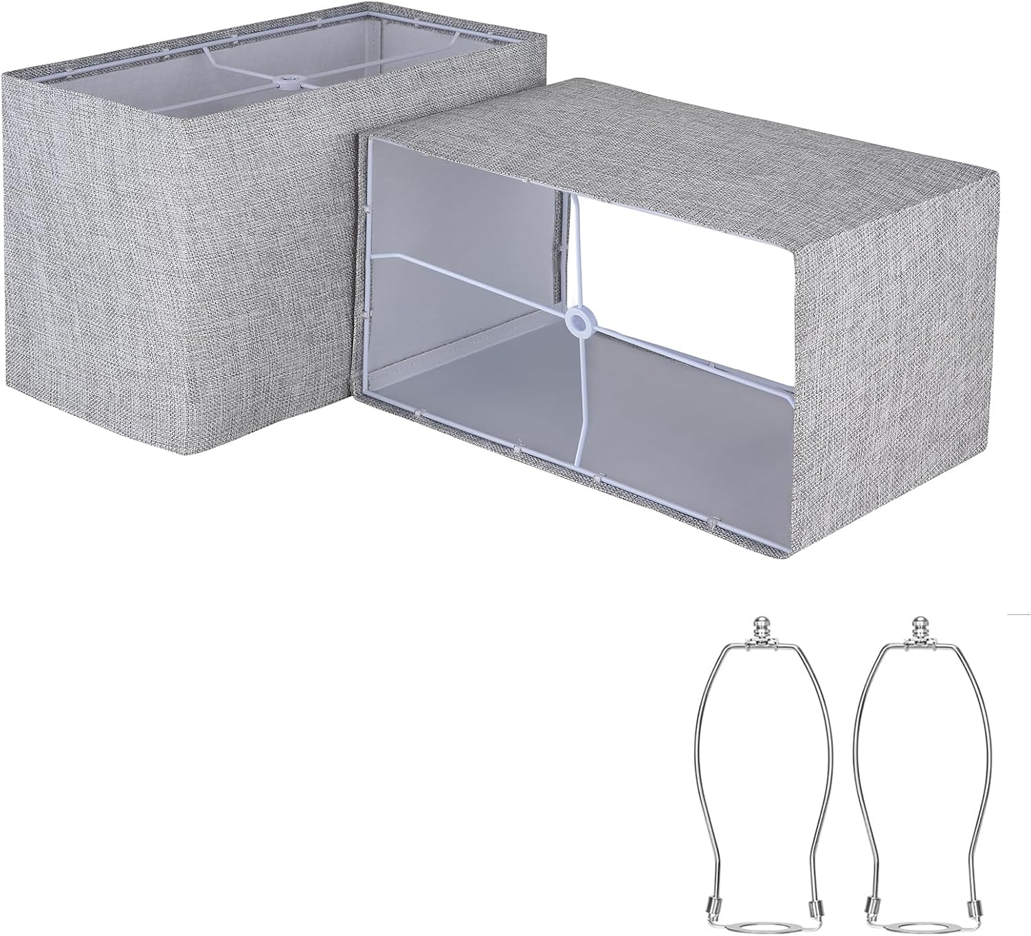 Lampshades Set of 2, Natural Linen Lampshades L12.6'' x W6.7''x 8.07" High, Easy Assembly Replacement Lampshades for Table Lamps Floor Lamps, Gary Lampshade Half and Spider Fitter Included