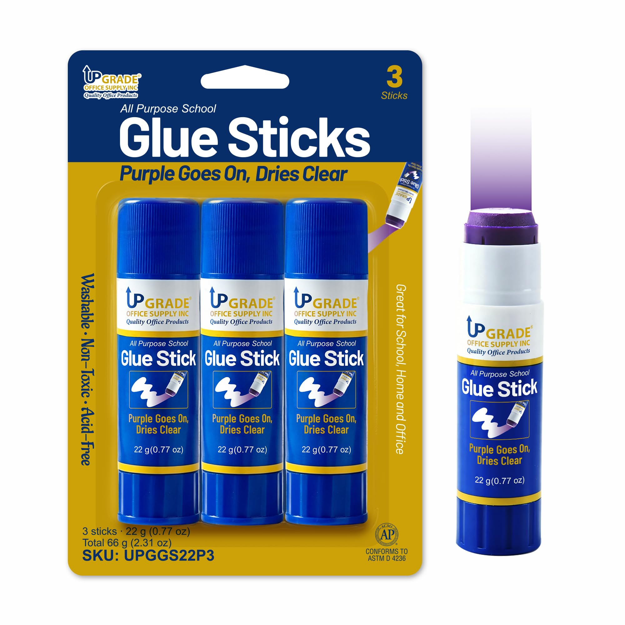 Purple Glue Sticks - 3 Count, Clear Drying -1