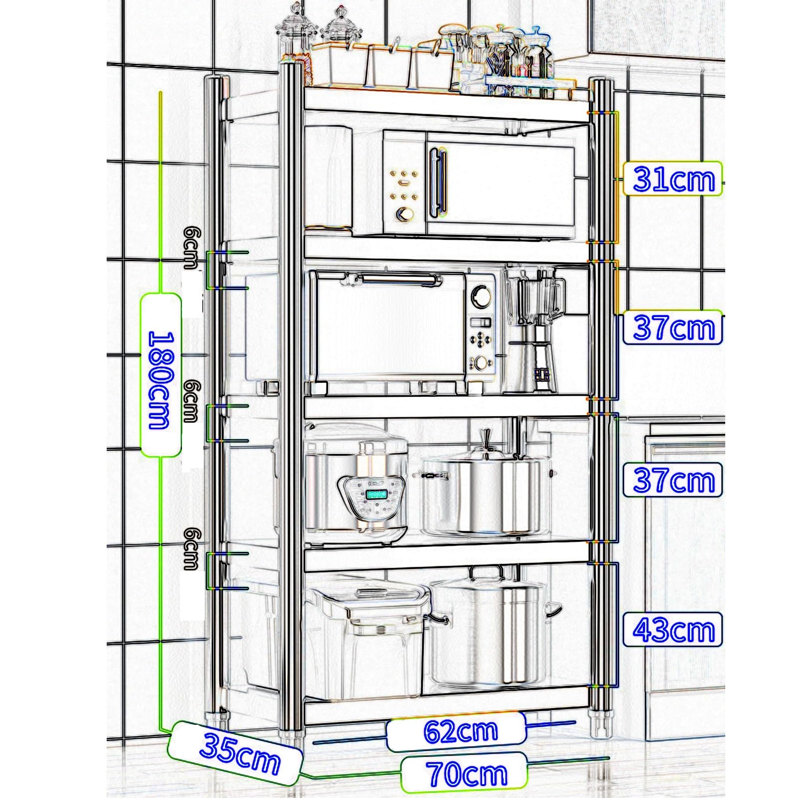 Scaffale a 5 ripiani in acciaio – Scaffale Sto per casa, cucina, ufficio, ga, e reurant (70 x 35 x 180 cm) – di grado commerciale e versatile