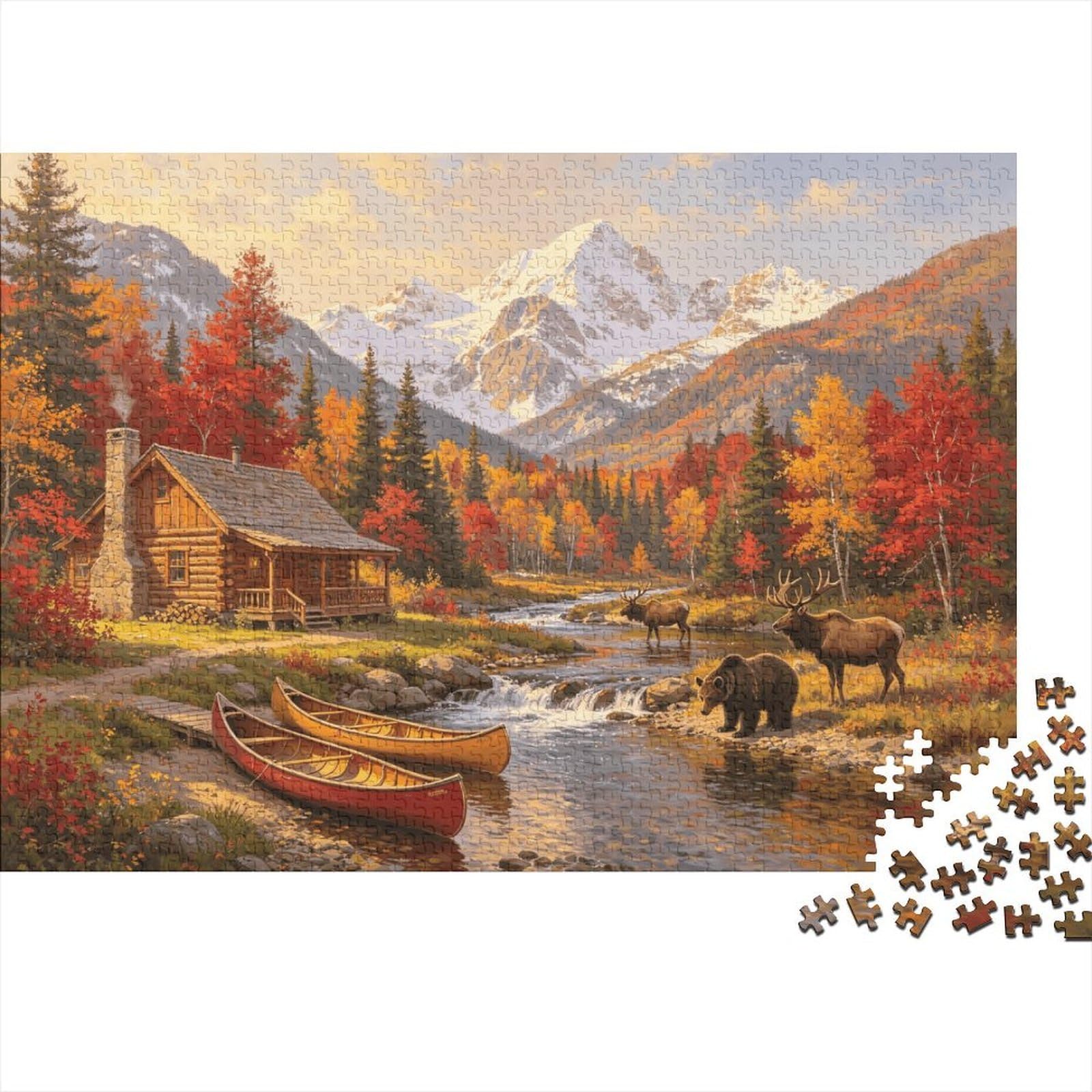 Autumn Mountain Jigsaw Puzzle 1000 Pieces Recycled Forest Cabin Puzzles for Boy & Girl Parent Child Game Props Developing Boy & Girl‘s Intelligence Educational 38x26cm/1000pcs