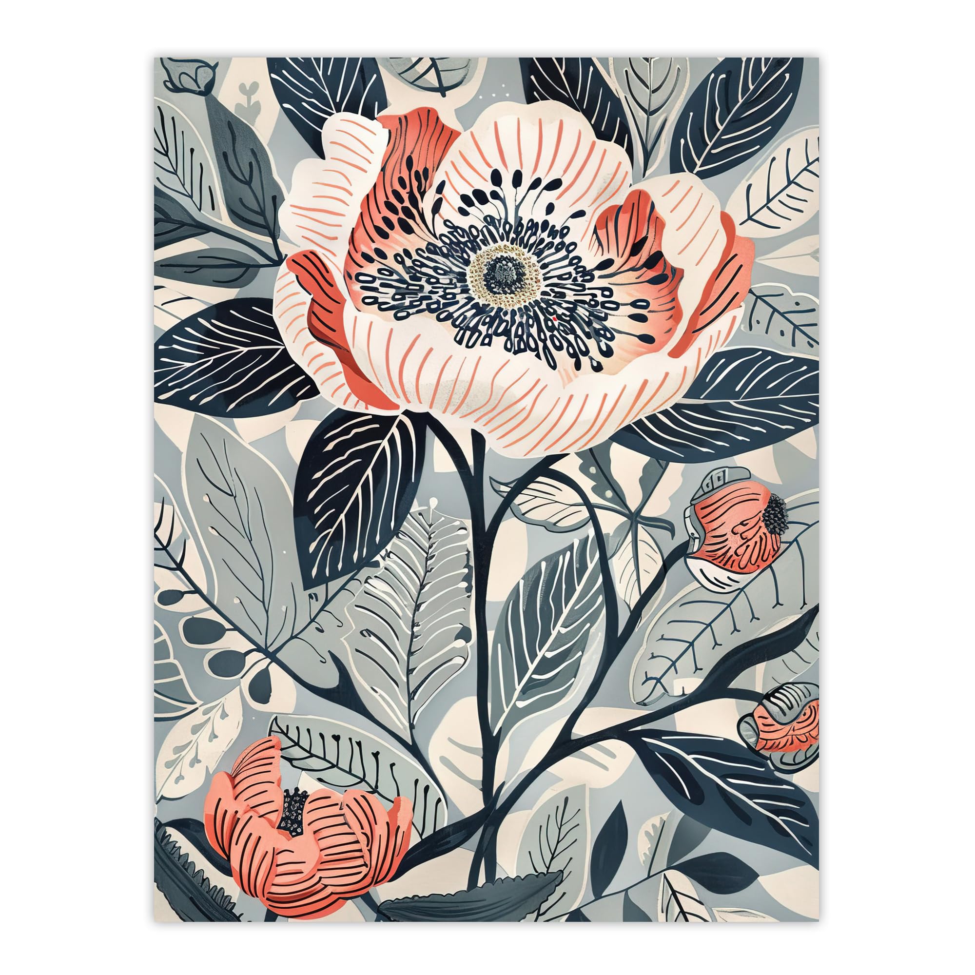 Artery8 Blooming Peonies Blue Pink Floral Design Living Room Large Wall Art Poster Print Thick Paper 18X24 Inch