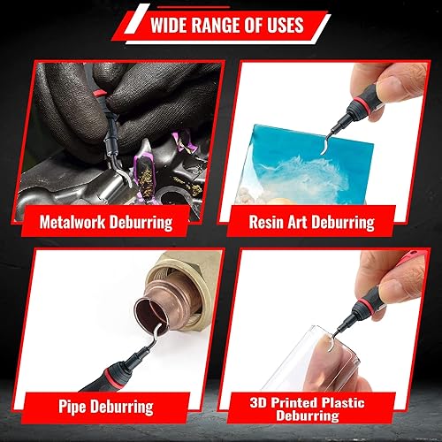 Miniatura 14 de AFA Tooling - Herramienta extensible de desbarbado de cuello y escariador manual avellanador con 15 cuchillas adicionales, funciona en resina, tubos