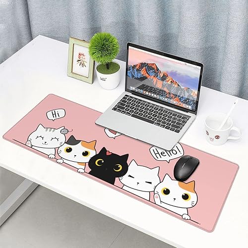 Miniatura 7 de Alfombrilla de mouse para juegos de gatos y gatitos, color rosa, grande, XL, tapete de escritorio Kawaii largo extendido, alfombrilla de mouse