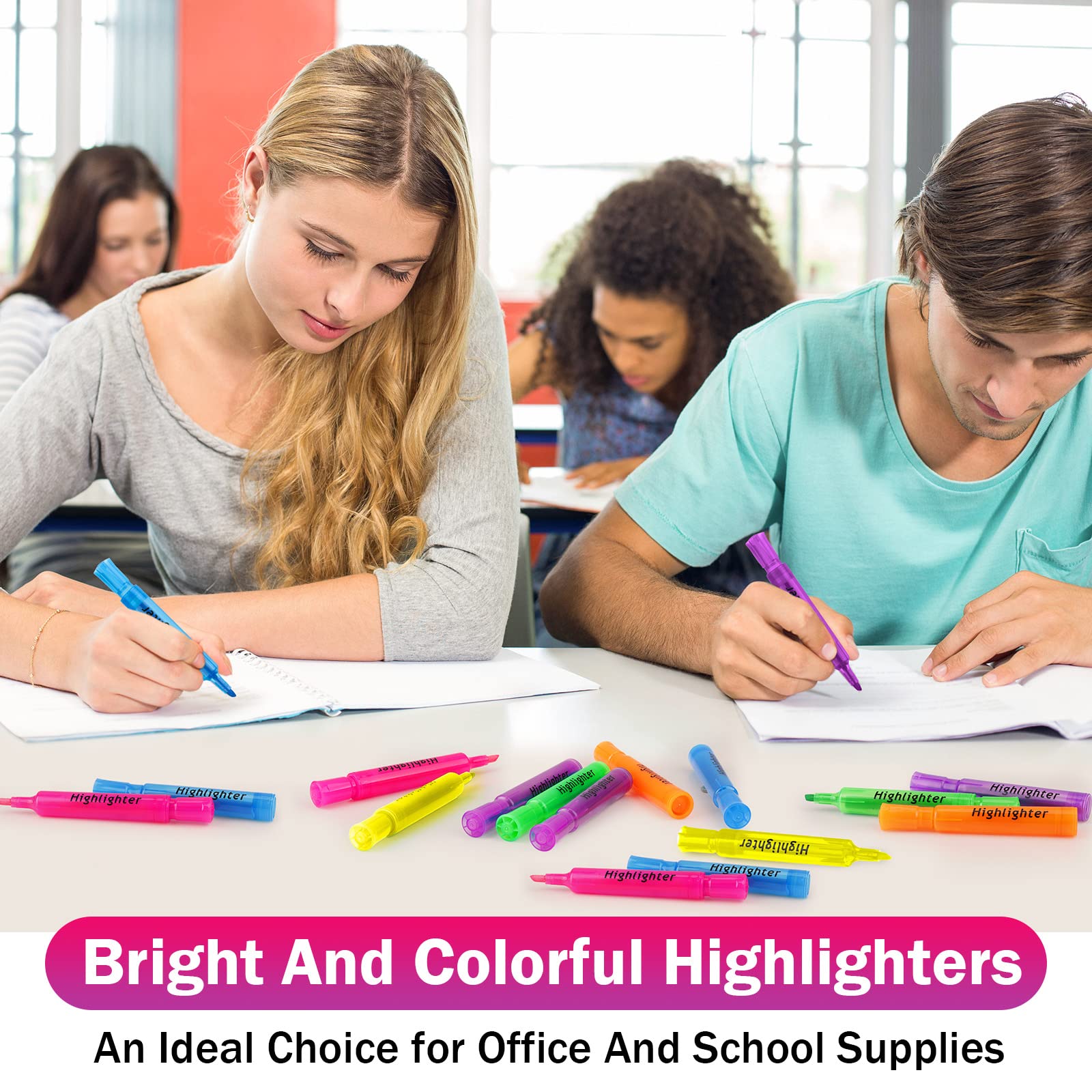 Teling Textmarker, Keilspitze, Tank-Stil, Textmarker für Schule, Klassenzimmer, verschiedene Farben, fluoreszierende Textmarker, gelbe Textmarker für Büro und Geschäft, 300 Stück