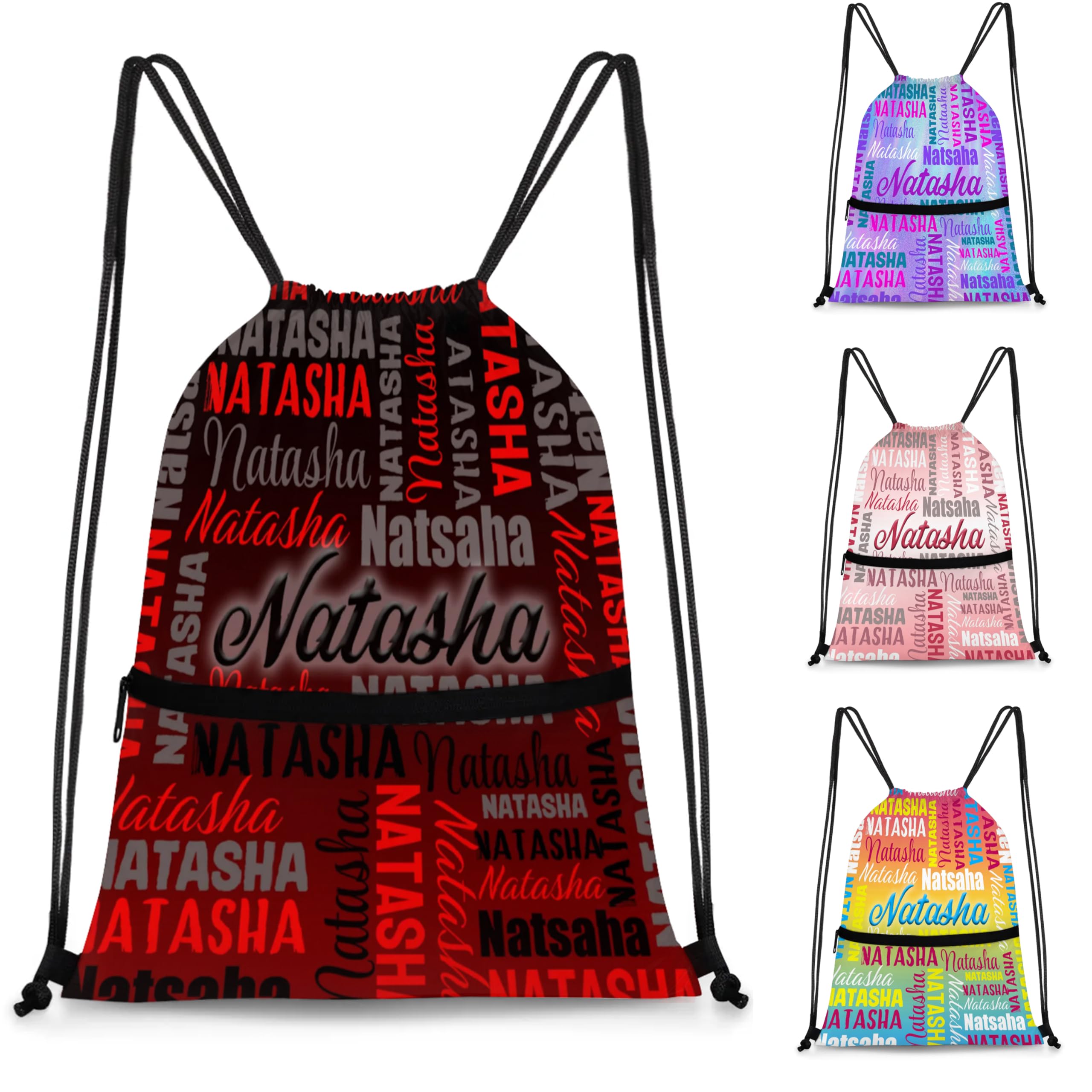 RIRIX Personalized Drawstring Backpack Dance Bag Gymnastics Bag for Girl, Custom Sport Sackpack String Gym Bag Weekender Bags for Boy Red Black Text