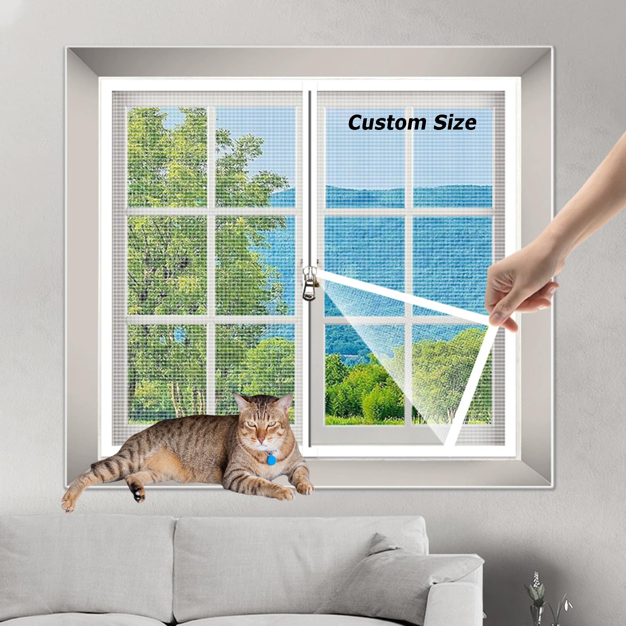 Xxiudee Multicolor Self Adhesive Cat Protection Window Mesh, Anti Mosquito Insect Fly Screen Netting, Cat Safety Mesh, Cat Proof Window Screen With Zipper, Balcony Window Screen Net