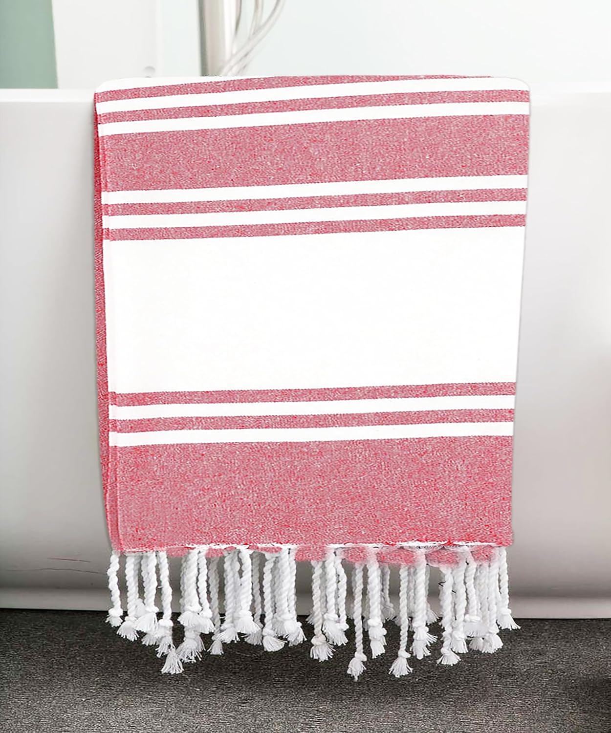 Goroly Home Cotton Turkish Peshtemal Beach Towel, Extra Large, Thin Quick Dry Sand Free Pool & Swim Towel, Bathing Blanket, Travel Essentials, (Red, 36x71 Inches)
