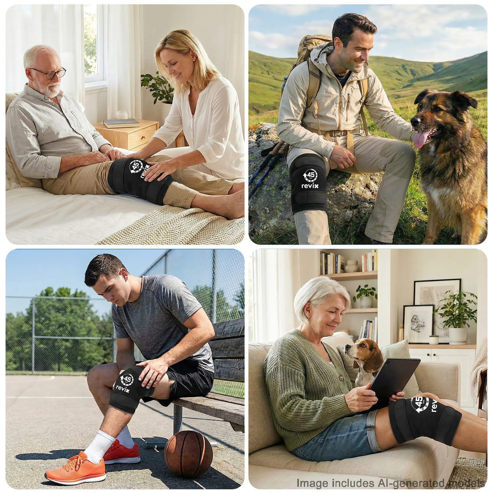 REVIX Extra Large Knee Ice Pack, bolsa de hielo para rodilla con 45 minutos de duración, diseño de gel con rejilla de hielo, terapia de frío para pantorrillas y brazos (50,8×27,1cm, 2 unidades)