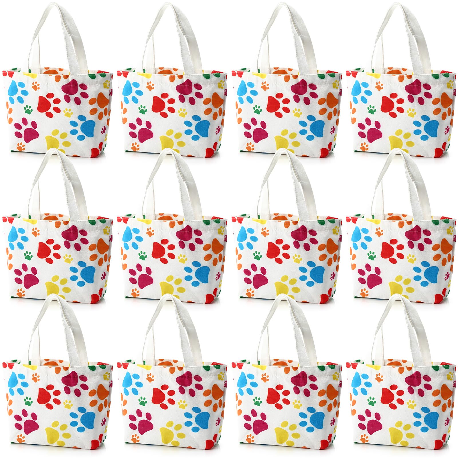 Dansydaisy 12 pcs Dog Paw Print Gift Bags Puppy Canvas Bags Pet Treat Bags 11.8 x 7.9 x 3.9 Inch Reusable Gift Goodie Bags for Puppy Pet Treat Birthday Party Supplies