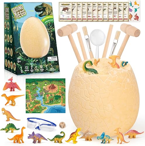EDUCIRO Juguetes de huevos de dinosaurio para niños de 5 a 12 años, kit de excavación de huevos de dino, descubre 12 lindos dinosaurios, arqueología