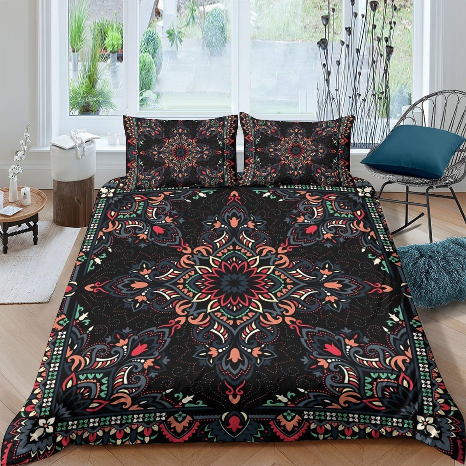 Ctjqhvkz Style-10 3D Printed Mandala Floral Fitted Sheet Microfiber Soft Decorative Ethnic Pattern Bed Cover For Bedroom Guest Room Single（135X200cm）