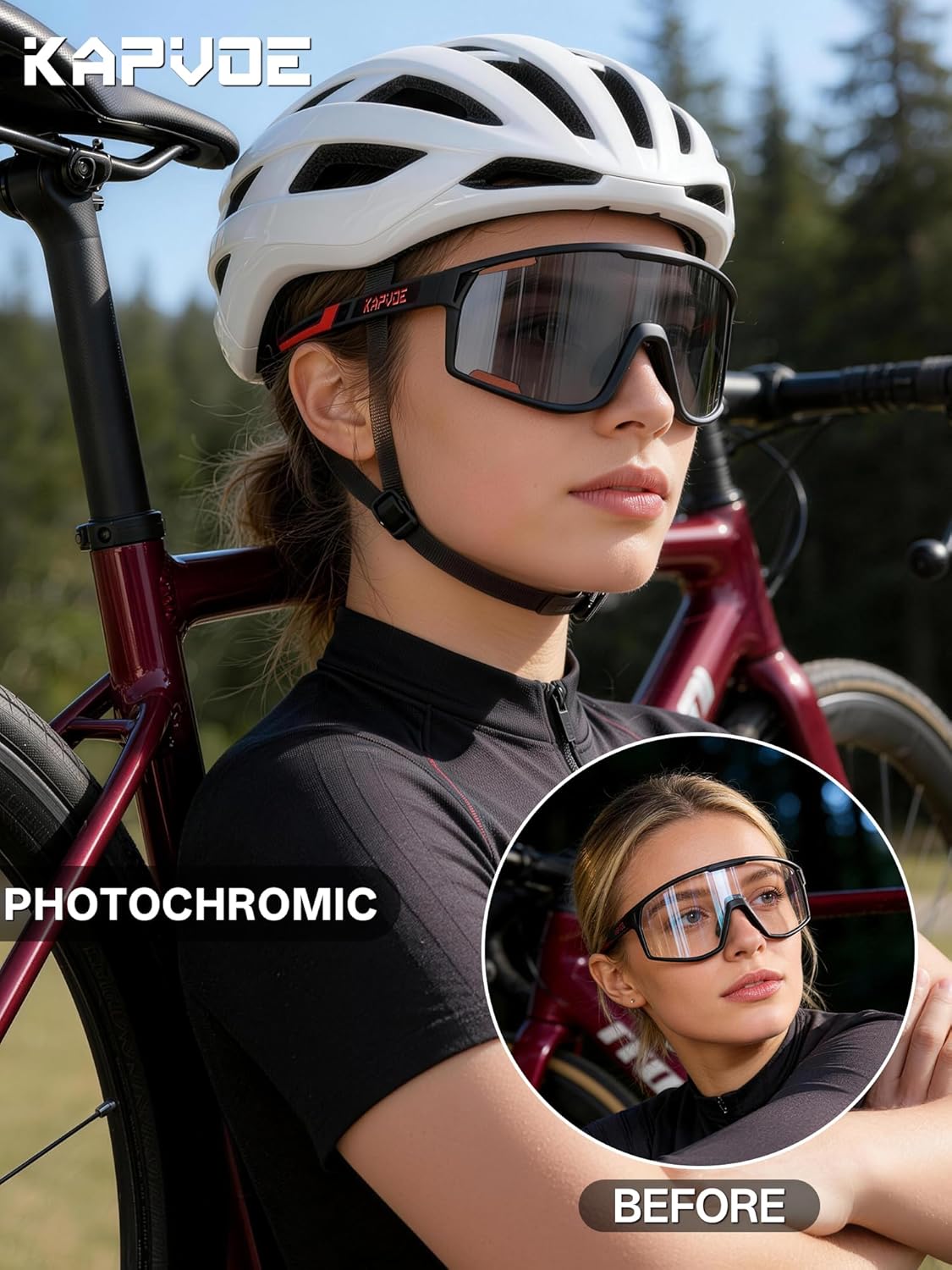 KAPVOE Photochromic Cycling Glasses Men Women Clear Mountain Bike Sunglasses MTB Baseball Running Triathlon - K180 - Image 2