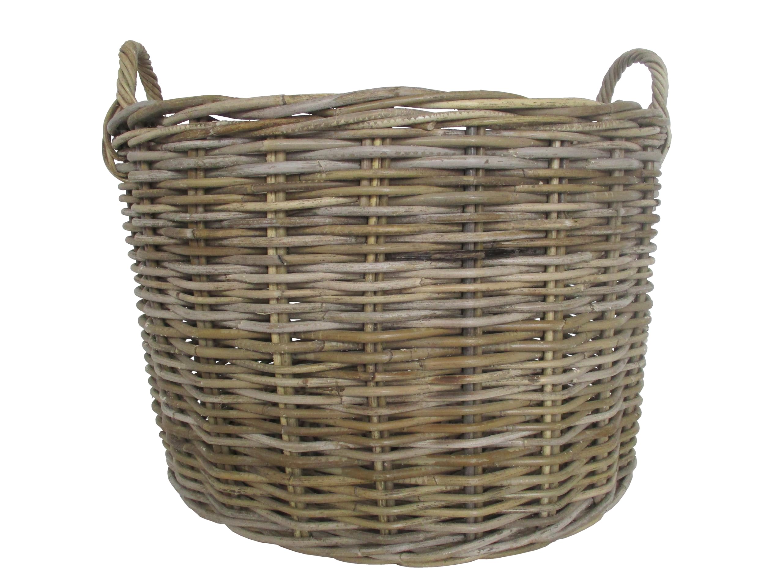 cesto porta legna vimini rotondo cm 57x40 H con manico cm 46 intreccio in robusto giunco le misure non comprendono i manici