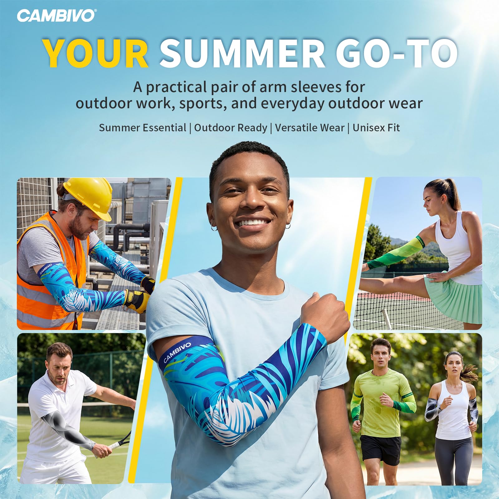 CAMBIVO Mangas para Brazos Protección UV UPF50+, Manguitos sin Costuras Elásticos para Running Ciclismo Padel