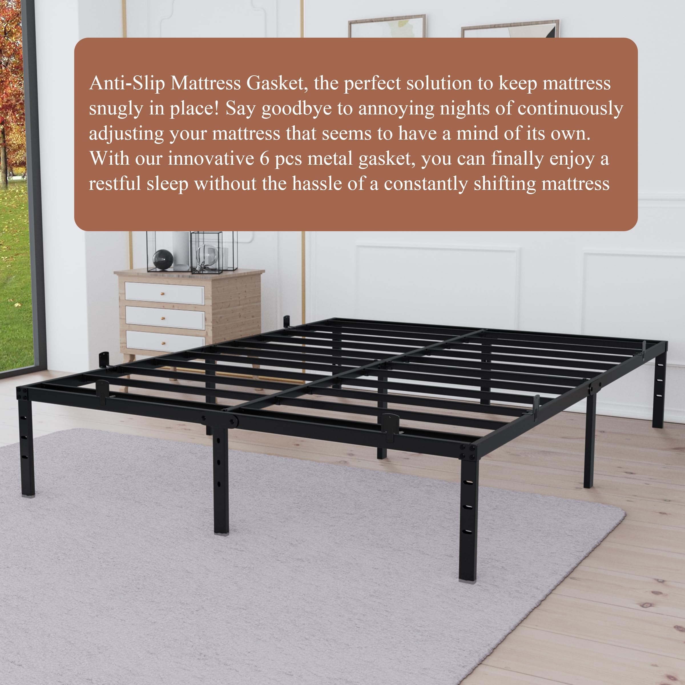 Metal Mattress Support Brackets, Set of 6, Black, Anti-Slip Design to Keep Mattress in Place - Image 2