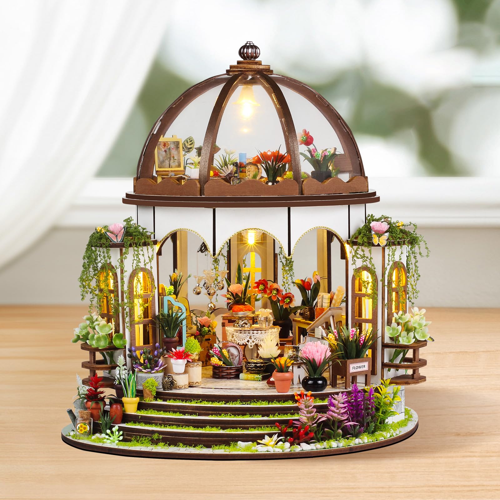 Cuteefun Kit DIY Casa in Miniatura per Adulti da Costruire, Modello di Mini Casa Fai-da-Te con Mobili Copertura e Strumenti, Idea Regali Artigianale Creativi per Il Regalo di Natale(Giardino Cielo)