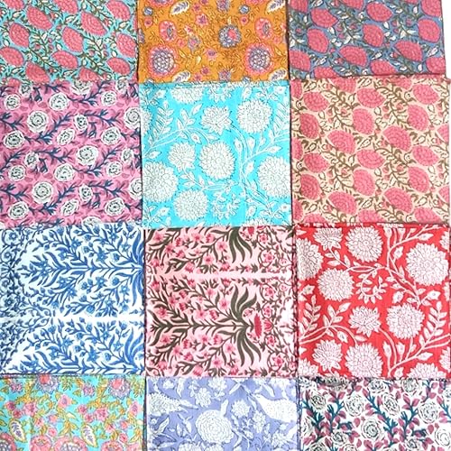 Miniatura 6 de COTSILER Juego de Servilletas de Algodón Premium Handblock, Estampado Floral, Hechas a Mano, Reutilizables, Lavables para Cena (Multicolor, 16x16