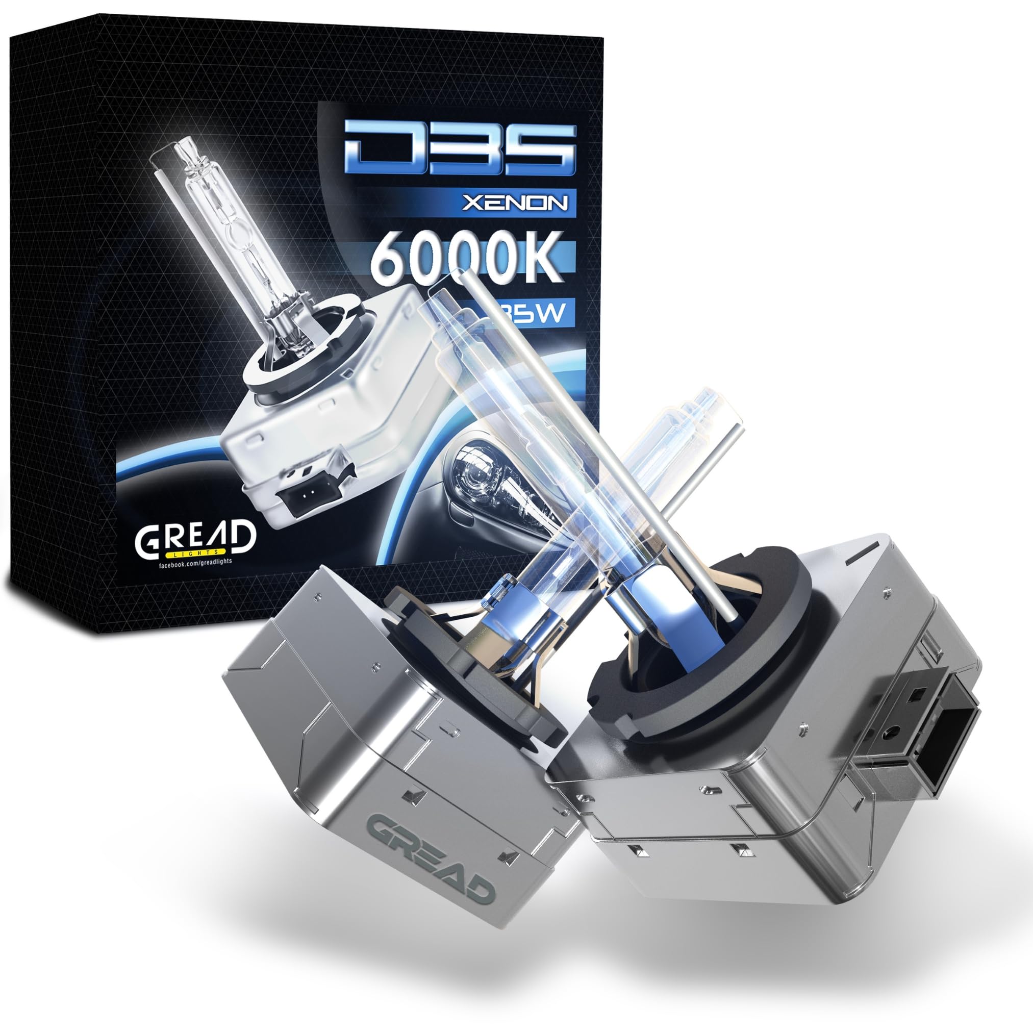Gread D3S 6000K Xenon 2 bombillas de luces quemador de xenón - 12V - 35W HID Auto Lámpara, Blanco Faro Delantero De Coche larga vida, Paquete de 2